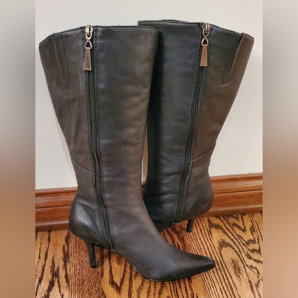 FITZWELL 15" TALL BLACK LEATHER POINTED TOE BOOT Sz 7 - Picture 3 of 7